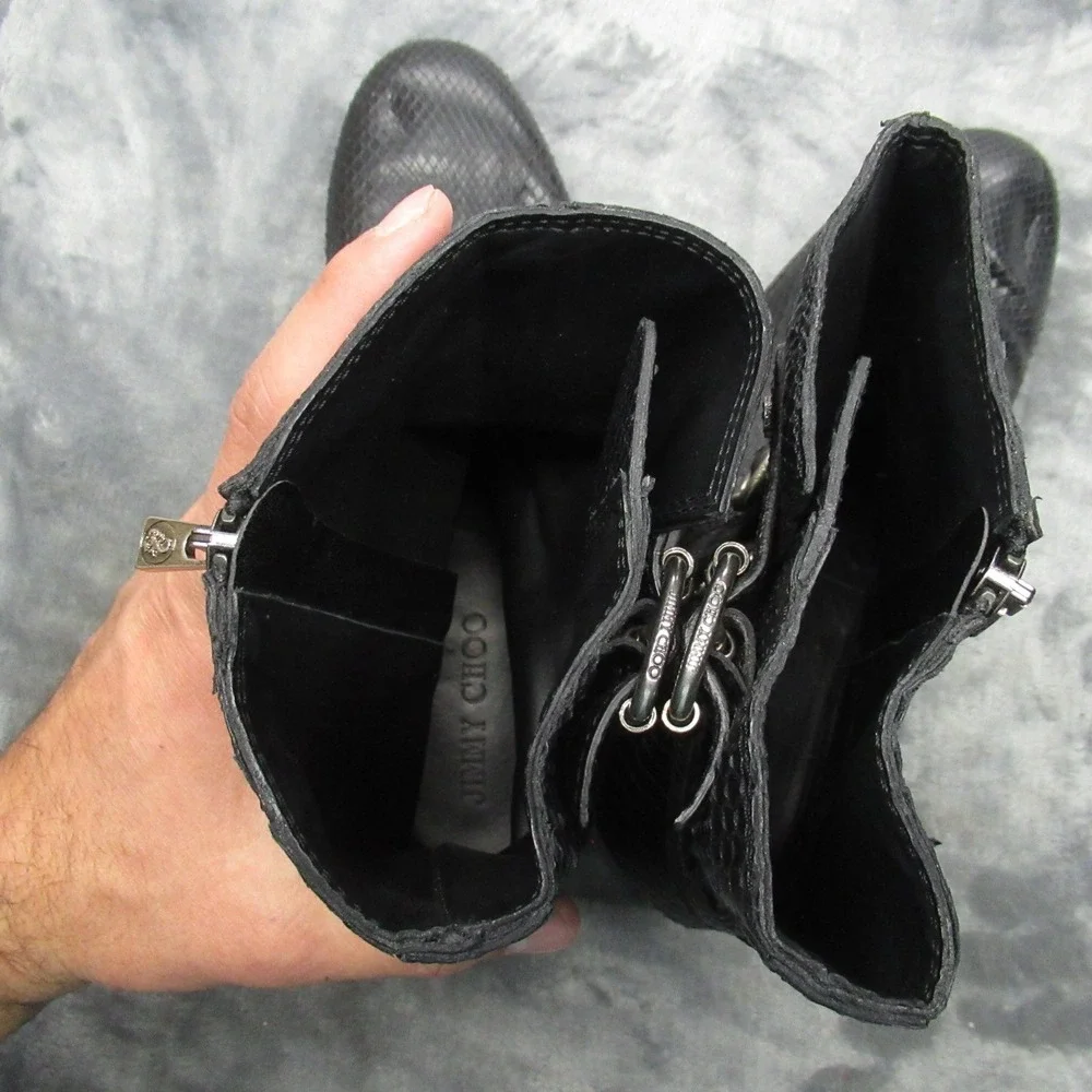 Jimmy Choo Men 9.5 Python Boots BLK Exotic Embos Leather LIGHTLY USED RARE Italy